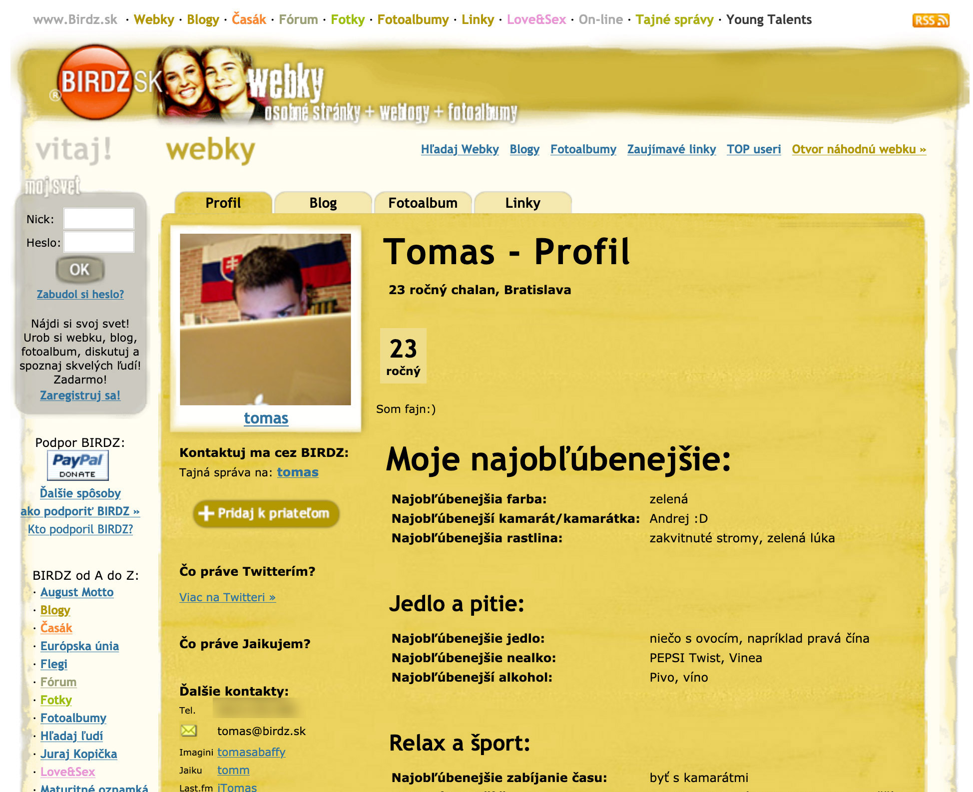 Dizajn webky (profilu) v rokoch 2005-2008